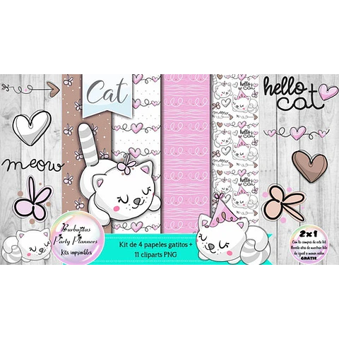 Papeles Fondos Y Cliparts Gato Gatito 2 Kit Imprimible