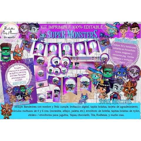 Kit Imprimible Candy Super Monsters Monstruos 100% Editable