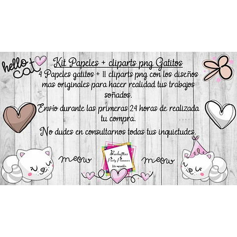 Papeles Fondos Y Cliparts Gato Gatito 2 Kit Imprimible