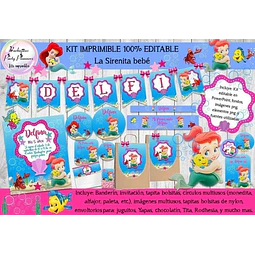 Kit Imprimible Candy Bar La Sirenita Bebe Nena 100% Editable