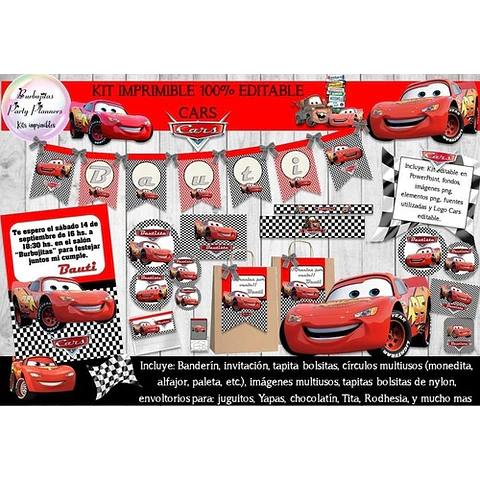 Kit Imprimible Candy Bar Cars 100% Editable