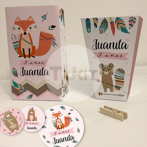 Kit Imprimible Animalitos Del Bosque Tribal Tipi Rosa Tukit