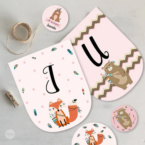 Kit Imprimible Animalitos Del Bosque Tribal Tipi Rosa Tukit