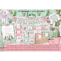 Kit Imprimible Candy Bar Cactus Suculentas 100% Editable