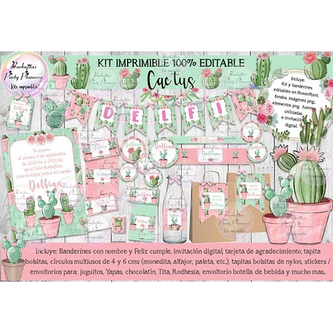 Kit Imprimible Candy Bar Cactus Suculentas 100% Editable