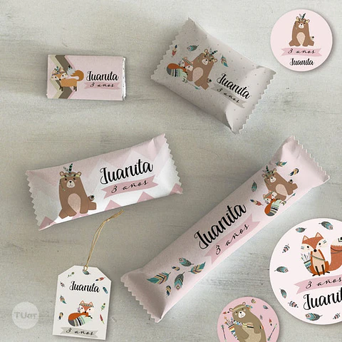 Kit Imprimible Animalitos Del Bosque Tribal Tipi Rosa Tukit