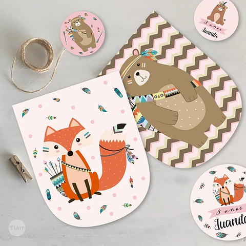 Kit Imprimible Animalitos Del Bosque Tribal Tipi Rosa Tukit