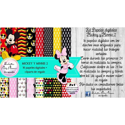 Papeles Fondos Digitales Mickey Y Minnie 2 Kit Imprimible