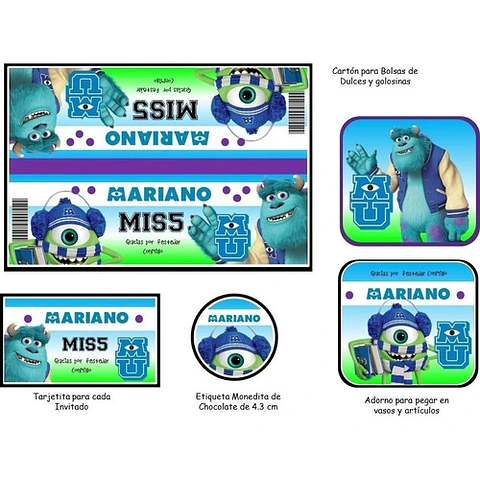 Kit Imprimible Candy Bar Monsters Inc El Mas Completo