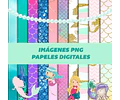 Kit Digital Colección Sirenas Clipart Png Papeles Digitales