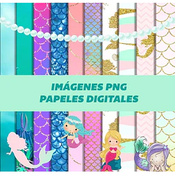 Kit Digital Colección Sirenas Clipart Png Papeles Digitales