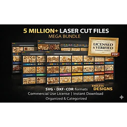 Mega paquete con más de 5 000 000 de archivos cortados con láser: SVG, DXF, EPS, CDR, AI, diseños CNC, CO2 y fibra, licencia comercial.