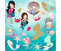 Kit Digital Colección Sirenas Clipart Png Papeles Digitales