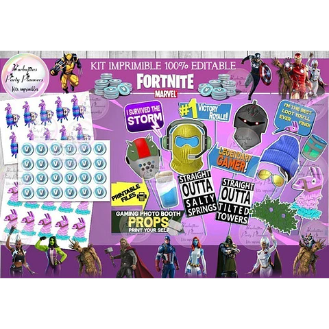 Kit Imprimible Candy Bar Fortnite Marvel C2 T4 100% Editable