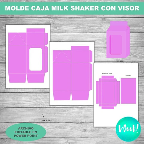 Kit Imprimible Molde Caja Milk Box Shaker Con Visor Editable