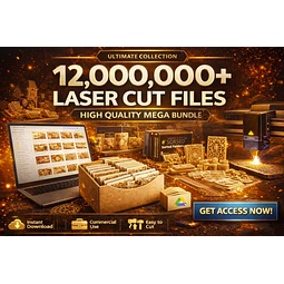 Bóveda de 12 millones de diseños cortados con láser: megacatálogo seleccionado, descarga instantánea para fabricantes de láser y CNC (SVG, DXF, AI para Glowforge xTool)