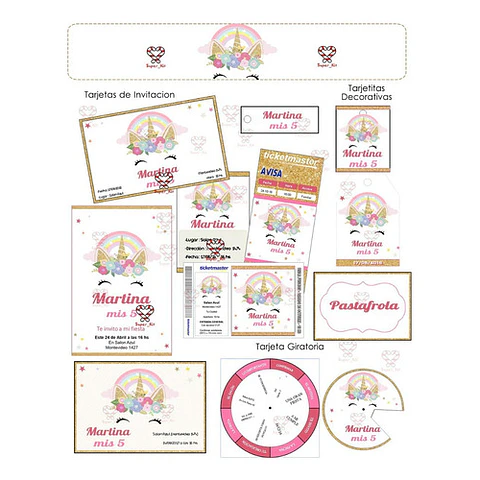 Kit Imprimible Unicornio Dorado Editable