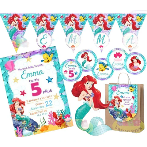 Kit Imprimible La Sirenita Princesa Ariel 100% Editable