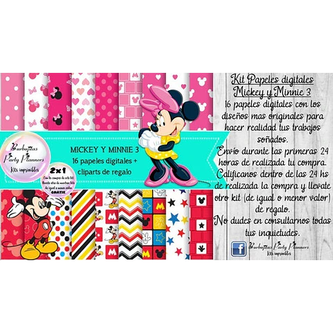 Papeles Fondos Digitales Mickey Y Minnie 3 Kit Imprimible