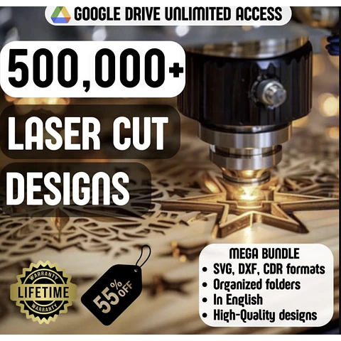 Megapaquete de archivos cortados por láser / Más de 500.000 diseños SVG, DXF y CDR / Archivos CNC Glowforge xTool / Plantillas de corte de CO2 / Paquete de grabado vectorial