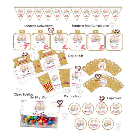 Kit Imprimible Unicornio Dorado Editable