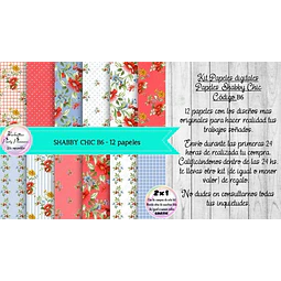 Papeles Digitales Fondos Shabby Chic Vintage Rojo Celeste B6