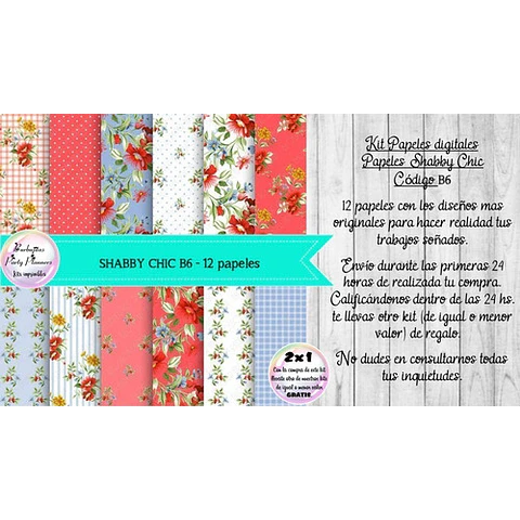Papeles Digitales Fondos Shabby Chic Vintage Rojo Celeste B6