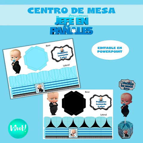 Centro De Mesa Imprimible Jefe En Pañales Caja Hexagonal (1)
