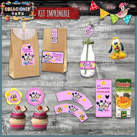 Kit Imprimible Candy Bar Mickey Minnie Bebe Nena Completo