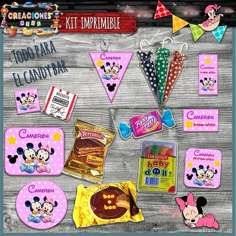 Kit Imprimible Candy Bar Mickey Minnie Bebe Nena Completo