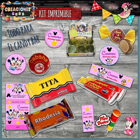 Kit Imprimible Candy Bar Mickey Minnie Bebe Nena Completo