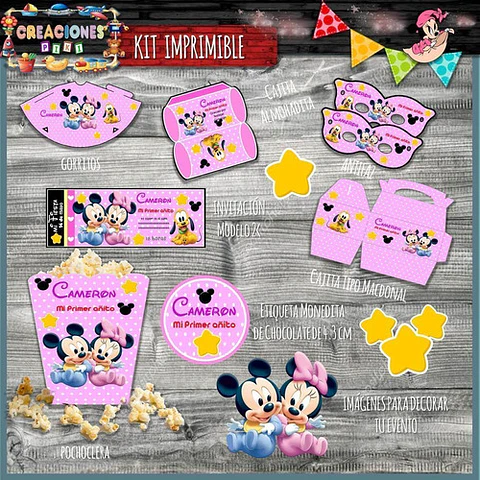 Kit Imprimible Candy Bar Mickey Minnie Bebe Nena Completo