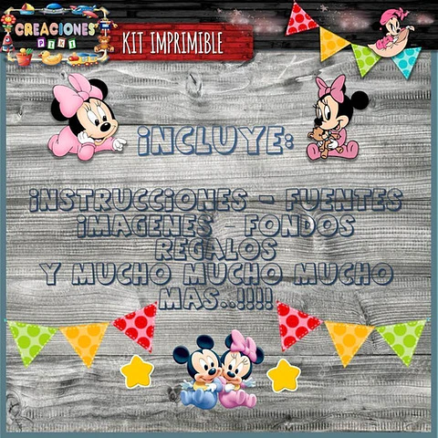 Kit Imprimible Candy Bar Mickey Minnie Bebe Nena Completo