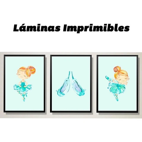 Kit X 6 Láminas Imprimibles Bailarina Verde Agua 