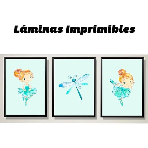 Kit X 6 Láminas Imprimibles Bailarina Verde Agua 