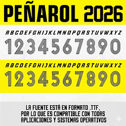Tipografia Peñarol 2026 Segunda Equipación Camiseta Ttf Otf Numeros Dorsal dtf