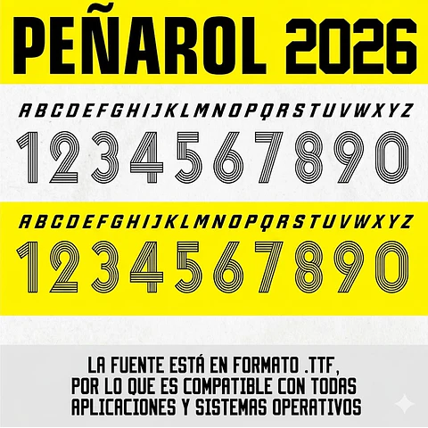Tipografia Peñarol 2026 Segunda Equipación Camiseta Ttf Otf Numeros Dorsal dtf