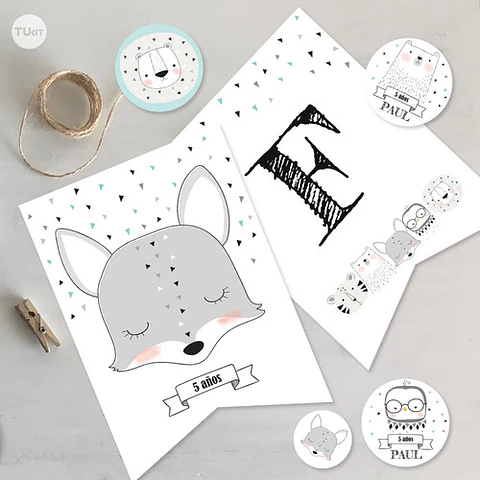 Kit Imprimible Animales Blanco Negro Tukit