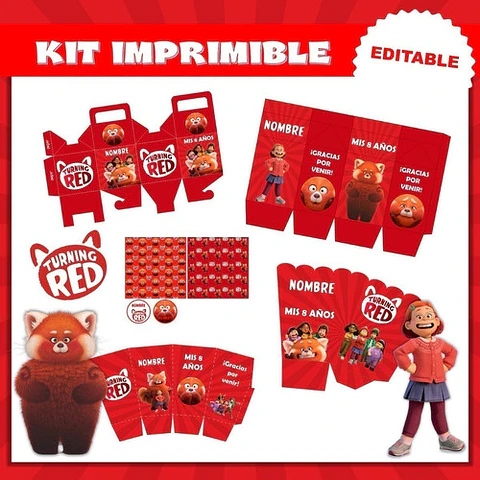 Kit Imprimible Turning Red 100% Editable