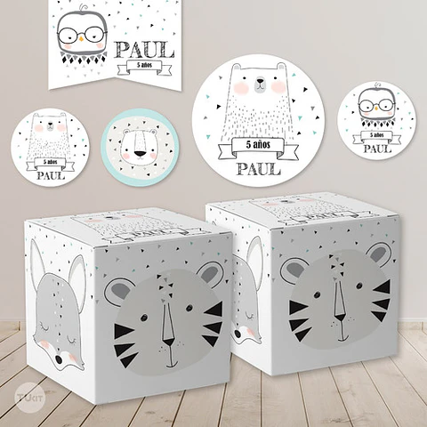 Kit Imprimible Animales Blanco Negro Tukit