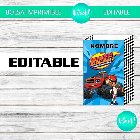 Bolsa Imprimible Editable Blaze Y Los Monster Machines