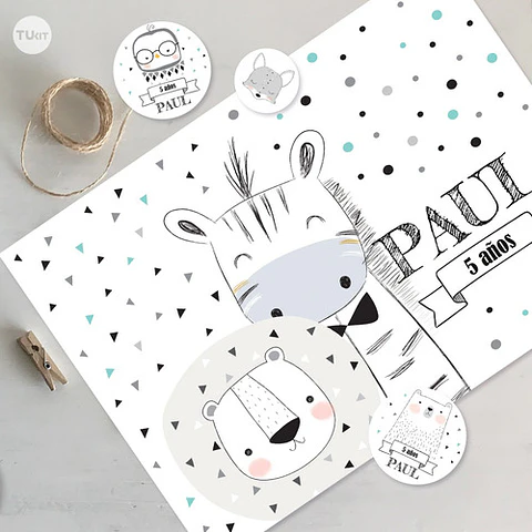 Kit Imprimible Animales Blanco Negro Tukit