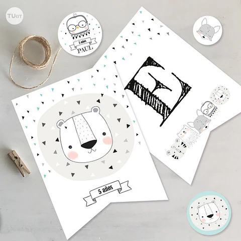 Kit Imprimible Animales Blanco Negro Tukit