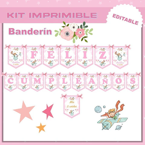Kit Cumpleaños El Principito Rosa Nena Imprimible Editable 
