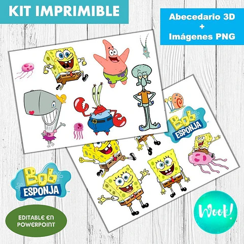 Kit Imprimible Letras 3d Editables Bob Esponja +  