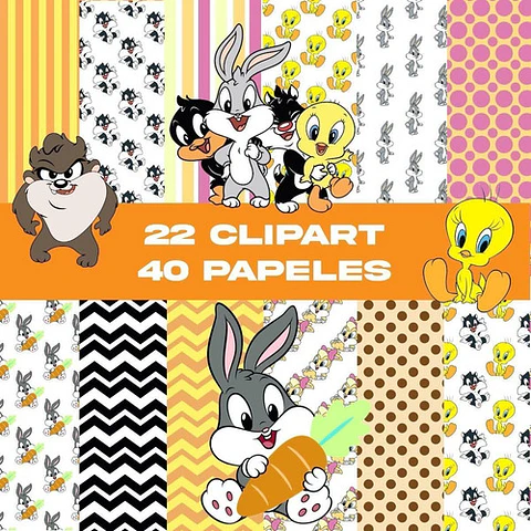 Kit Digital Looney Tunes Baby Clipart Png + Papel Digital