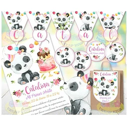 Kit Imprimible Oso Panda Nena Bambu 100% Editable Candy Bar