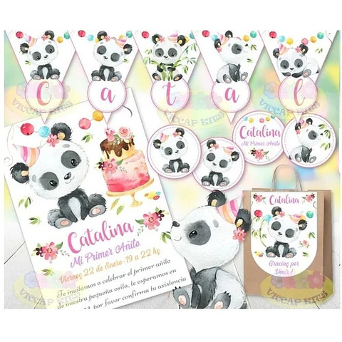 Kit Imprimible Oso Panda Nena Bambu 100% Editable Candy Bar