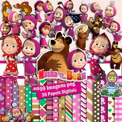 Kit Fondos Y Cliparts Masha Y Oso Imprimibles #607