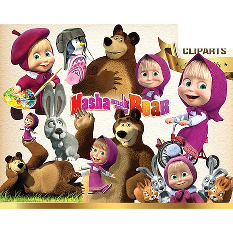 Kit Fondos Y Cliparts Masha Y Oso Imprimibles #607